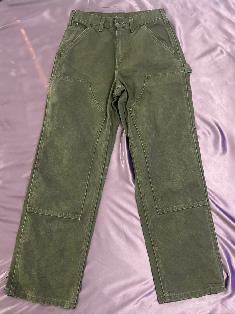 Carhartt Double Knee Work Pants Olive Green Utility Canvas Pants 28/29”